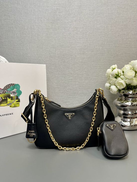 Prada Hobo Convertible Leather Bag 1BH204