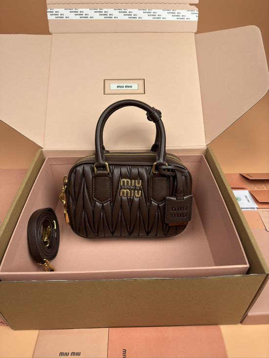 Miu Miu Arcadie Matelasse Leather Small Bowling Bag 5BB123