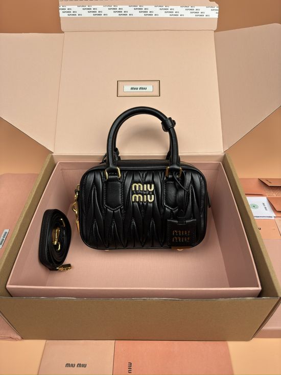 Miu Miu Arcadie Matelasse Leather Bowling Bag 5BB123