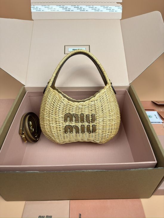 Miu Miu Wander Woven Hobo Bag with Gold Hardware 5BC125