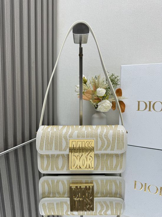 Christian Dior Miss Christian Dior Flap Bag White Stud 2610