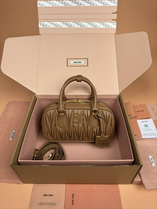 Miu Miu Arcadie Matelasse Caramel Bowling Bag _5BB142