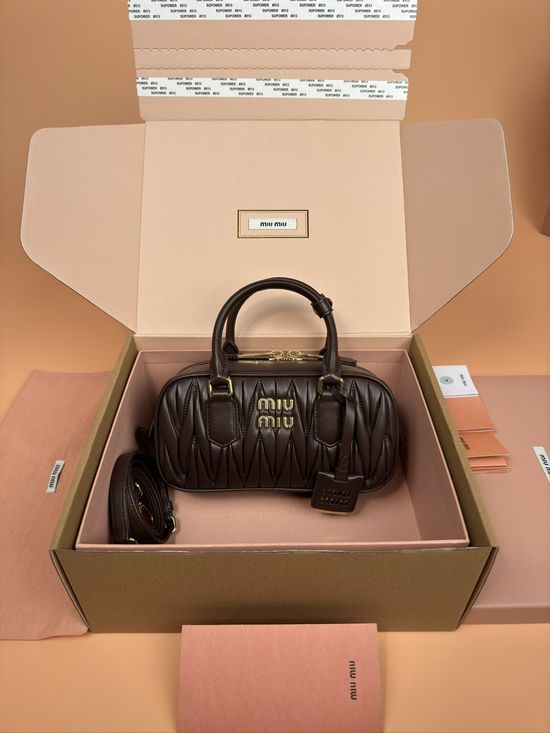 Miu Miu Arcadie Matelasse Heather Wood Bowling Bag _5BB142