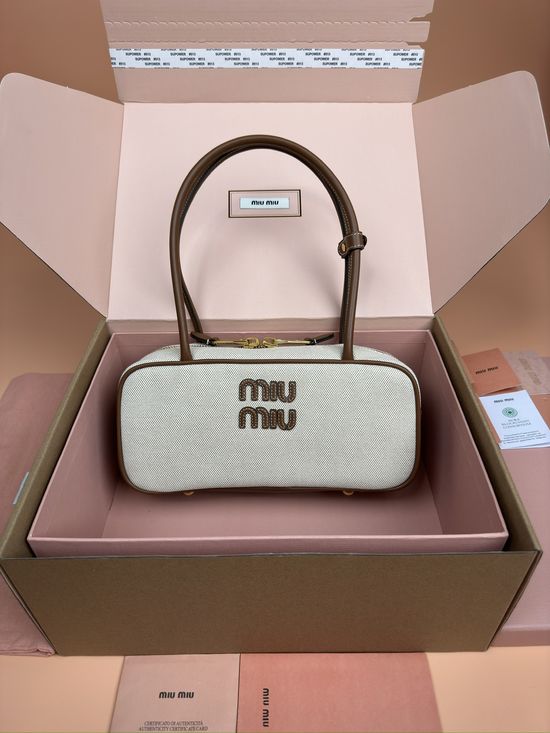 Miu Miu Beau Canvas and Leather Handbag 5BB147