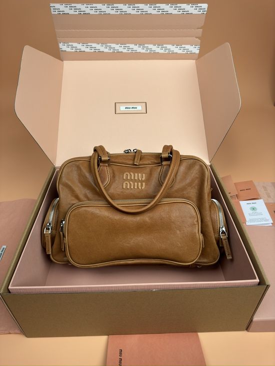 Miu Miu Adventure Nappa Lambskin Handbag/Shoulder Bag Brown _5BG159