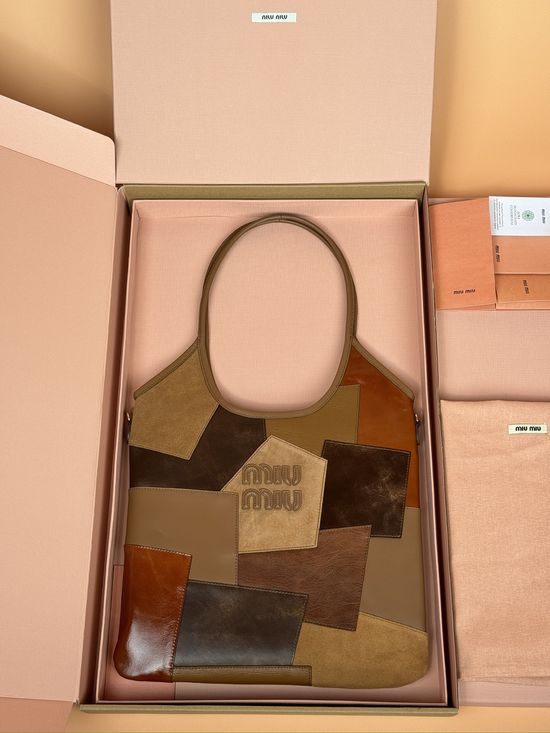 Miu Miu IVY Brown Leather Patchwork Satchel Bag 5BG231