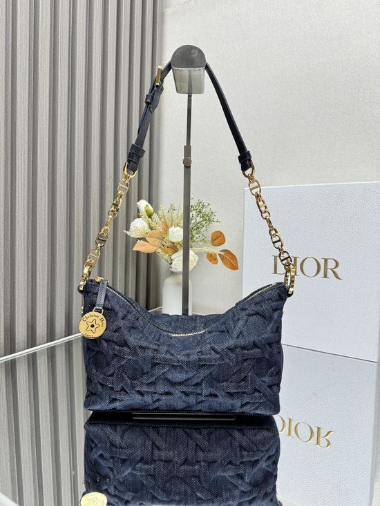 Christian Dior Christian Diorstar Hobo Denim Blue Handbag 3202