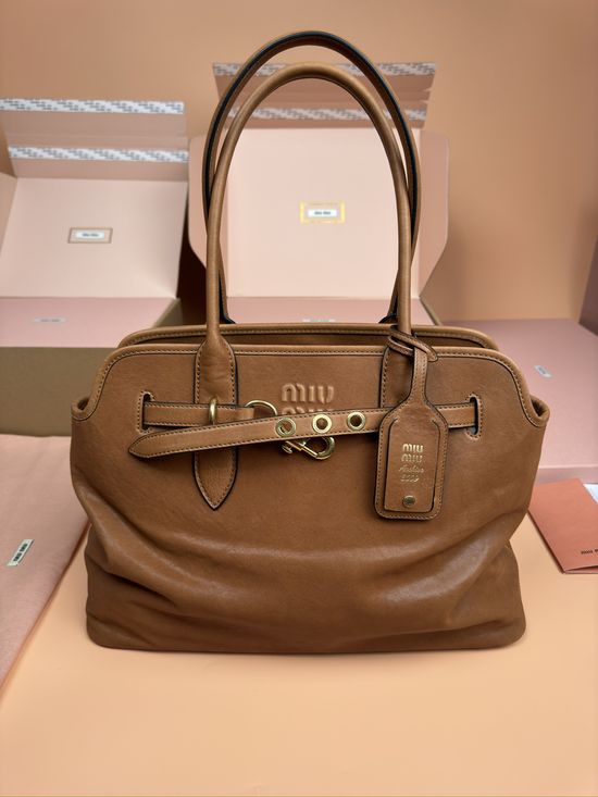Miu Miu Adventure Nappa Leather Embossed Logo Handbag 5BG291