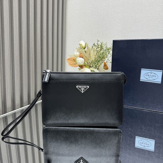 Prada Saffiano Leather Clutch with Enamel Logo 2VF032