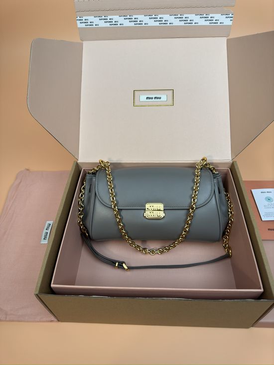 Miu Miu Smooth Leather Chain Baguette Bag 5BB266