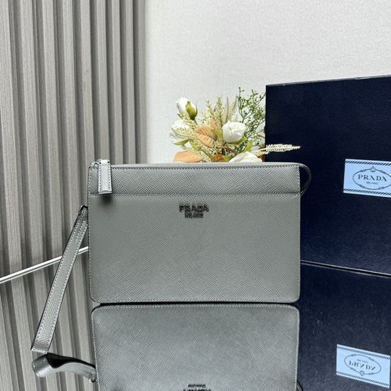 Prada Saffiano Leather Clutch with Wrist Strap 2VF019