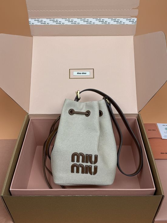 Miu Miu Canvas Leather Bucket Bag 5BE090