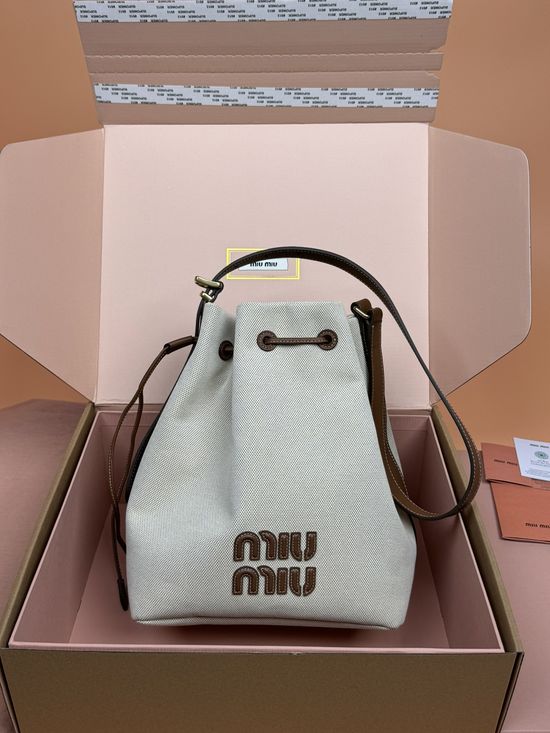 Miu Miu Canvas Leather Bucket Bag 5BE089