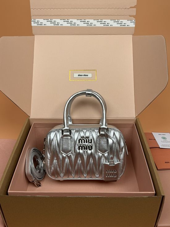Miu Miu Arcadie Matelasse Silver Lambskin Bag _5BB123