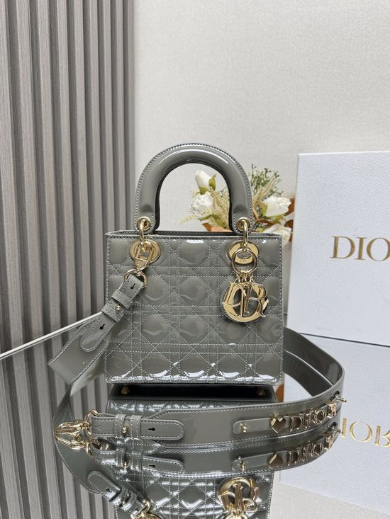 Christian Dior Lady Christian Dior My ABC Rock Gray Patent Leather Handbag 0538