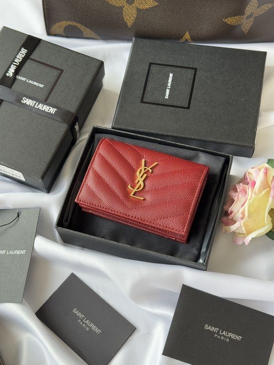Yves Saint Laurent Quilted Caviar Leather Short Wallet 596323