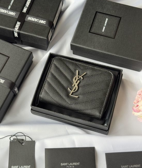 Yves Saint Laurent YSL Zip Around Leather Card Holder Wallet 403723