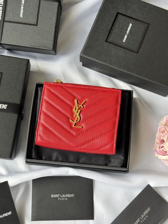 Yves Saint Laurent Fish Grain Card Holder Convenient Organizer 517045