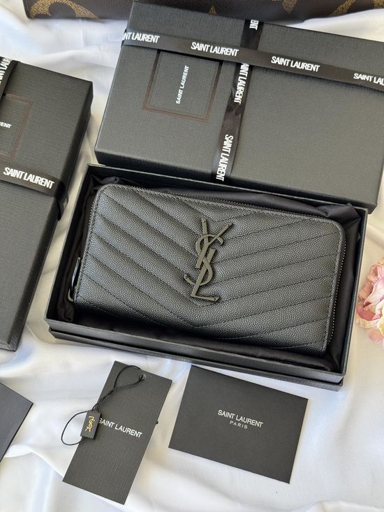 Yves Saint Laurent Caviar Leather Zip Around Wallet 358094
