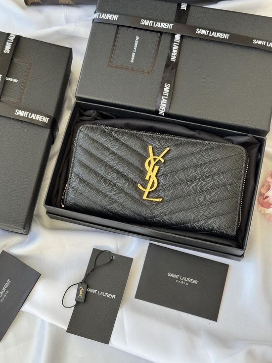 Yves Saint Laurent Caviar Leather Zip Around Wallet 358094