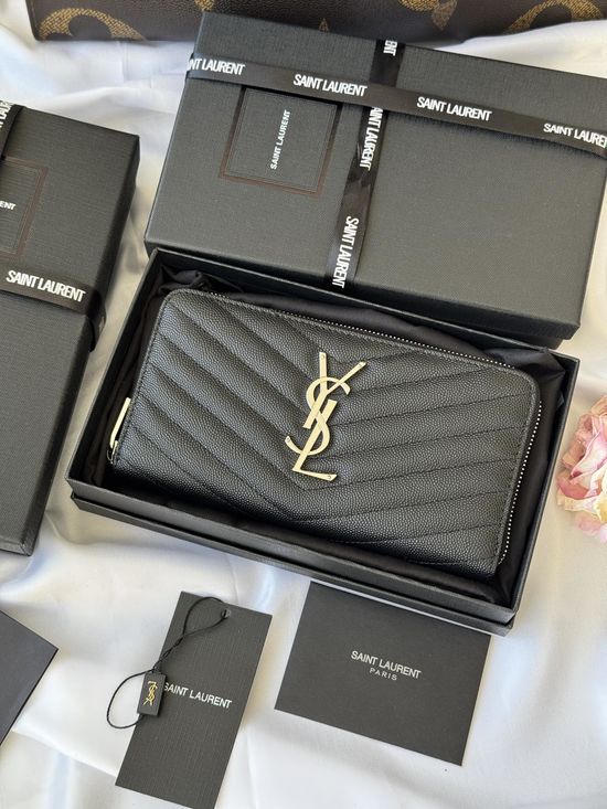 Yves Saint Laurent Caviar Leather Zip Around Wallet 358094