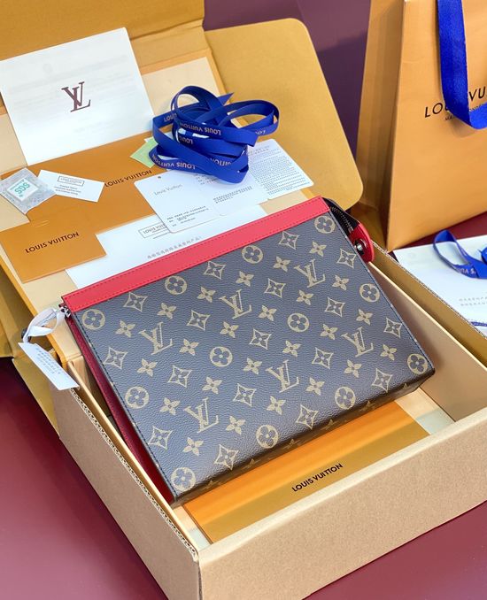 Louis Vuitton Pochette Voyage Red Monogram Macassar Handbag M12820