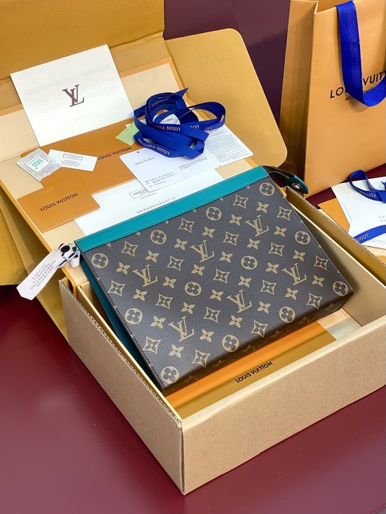 Louis Vuitton Pochette Voyage Green Monogram Macassar Handbag M12820