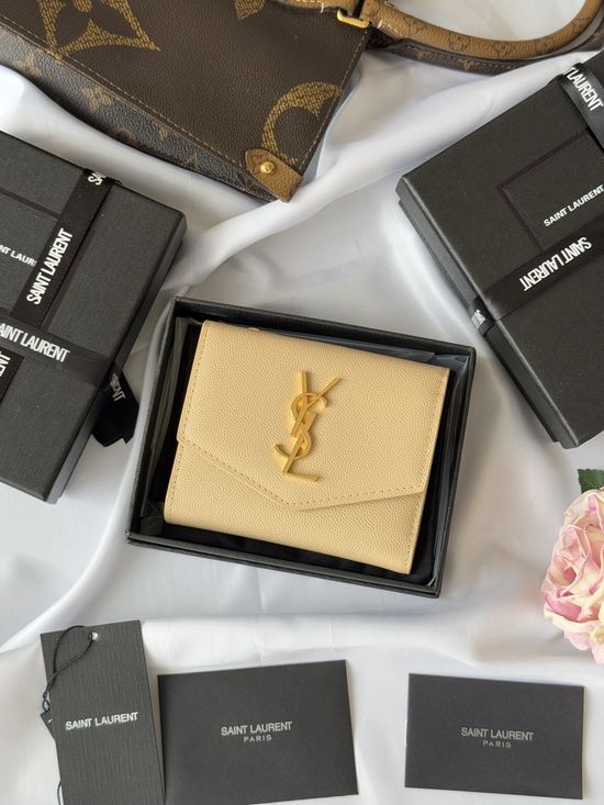 Yves Saint Laurent Caviar Leather Trifold Compact Wallet 582296