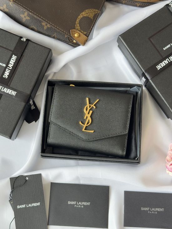 Yves Saint Laurent Caviar Leather Trifold Compact Wallet 582296
