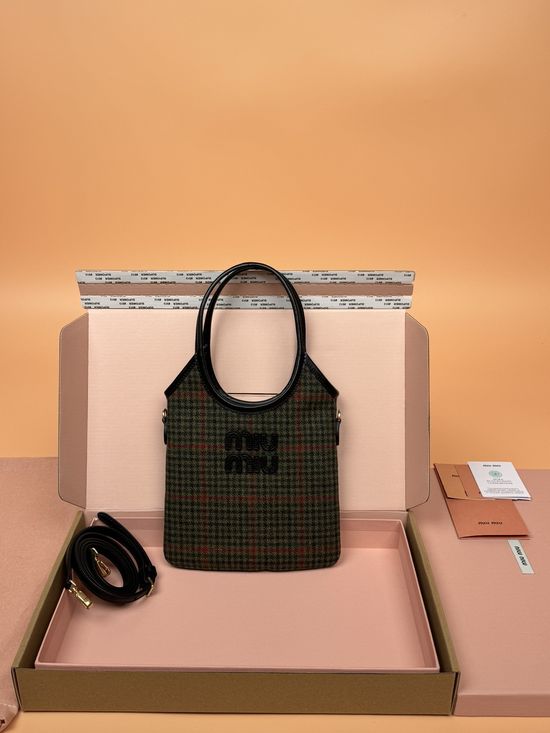 Miu Miu IVY Plaid Small Tote Crossbody Handbag 5BG281
