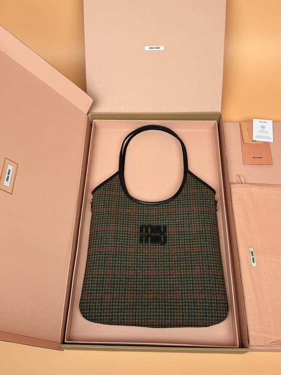 Miu Miu IVY Plaid Shopping Tote Bag 5BG231