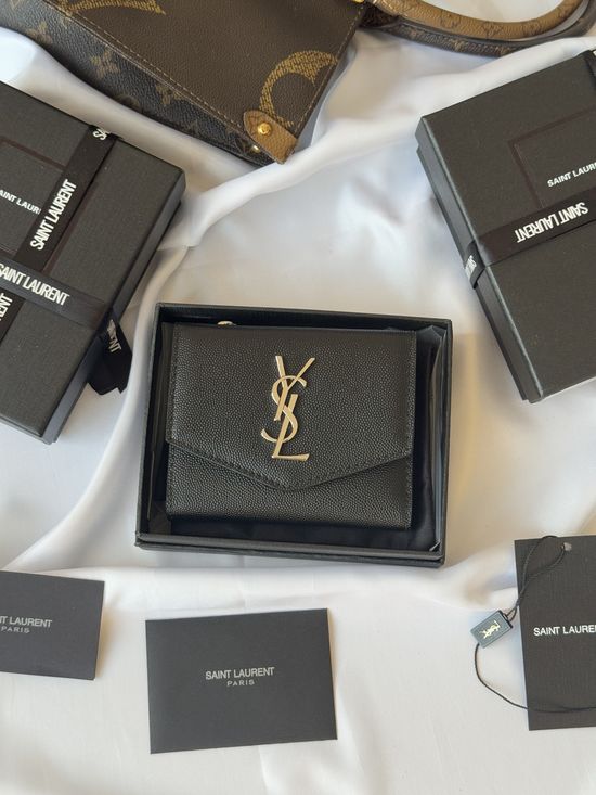 Yves Saint Laurent Caviar Leather Trifold Compact Wallet 582296