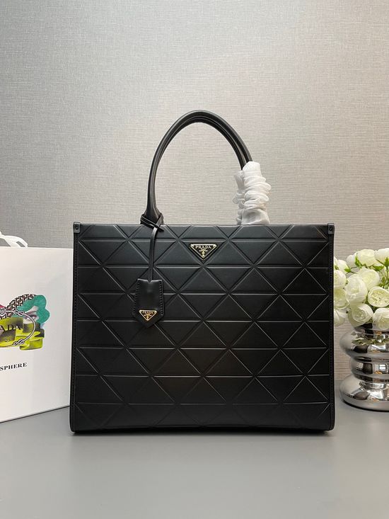 Prada Large Triangle Quilted Tote with Hardware 1BA377