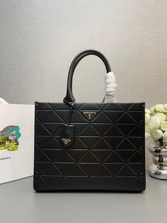 Prada Triangle Quilted Tote Bag with Hardware Logo 1BA378