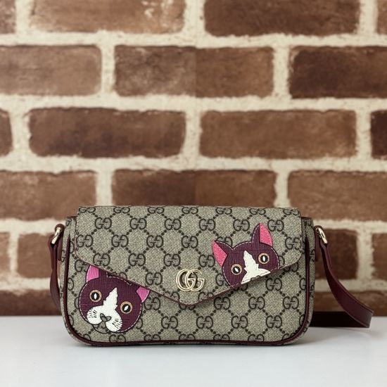 Gucci Handbag Coffee Rubber Cat Print 818764