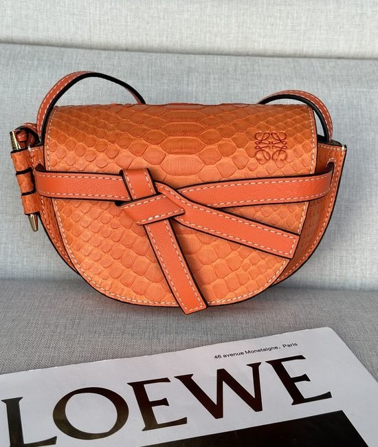 Loewe Mini Gate Saddle Snakeskin Orange Bag 56T18