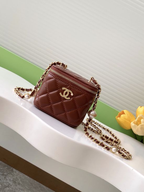 Chanel Cosmetic Bag Pearl Chain Lambskin AP4386