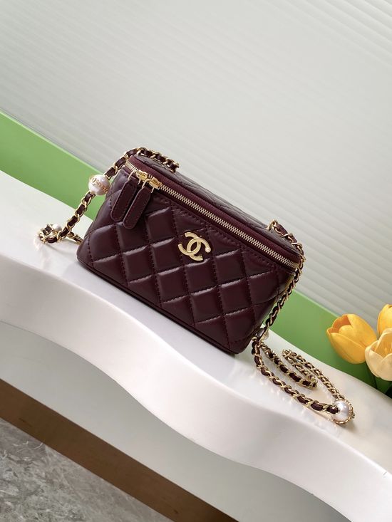Chanel Cosmetic Bag Pearl Chain Lambskin AP4385