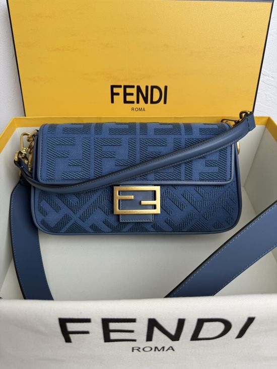 Fendi Baguette FF Logo Embroidery Medium Handbag 0159