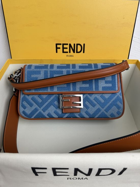 Fendi Baguette FF Logo Embroidery Medium Handbag 0159