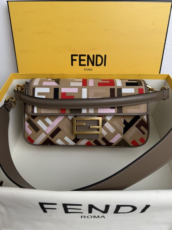 Fendi Baguette FF Logo Embroidery Medium Handbag 0159