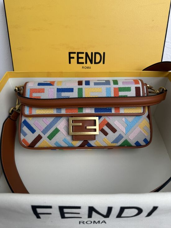 Fendi Baguette FF Logo Embroidery Medium Handbag 0159