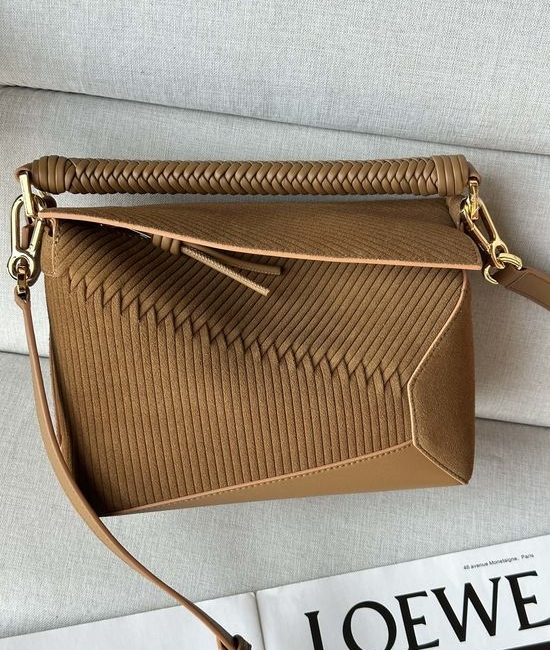 Loewe Puzzle Calfskin Handbag with Woven Handle 3001