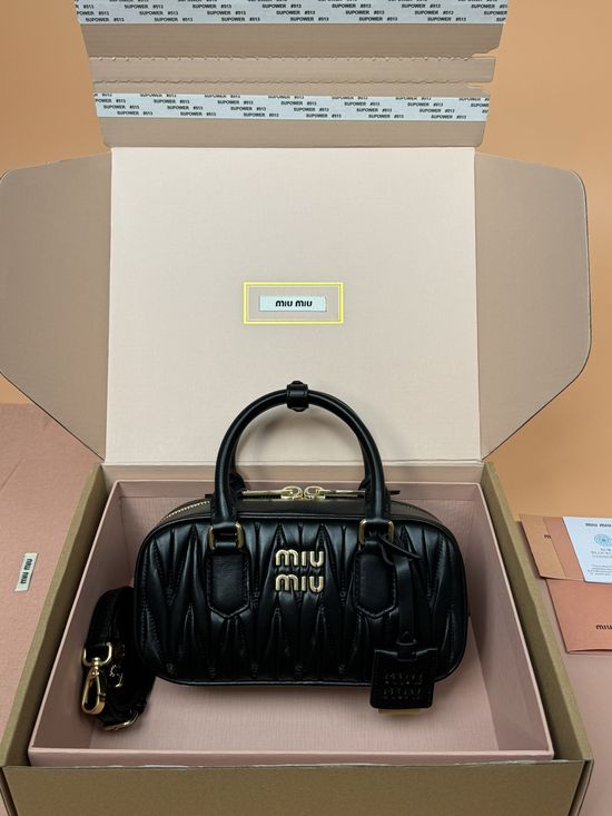 Miu Miu Arcadie Matelasse Black Bowling Bag _5BB142