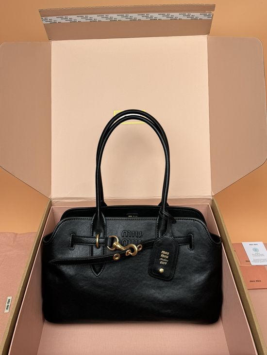 Miu Miu Adventure Nappa Leather Tote Bag in Black 5BG310