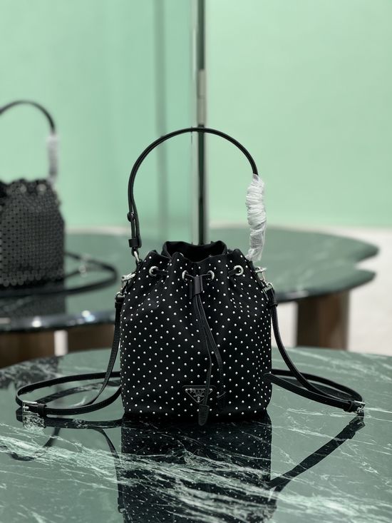 Prada Studded Nylon Bucket Bag 1BE067
