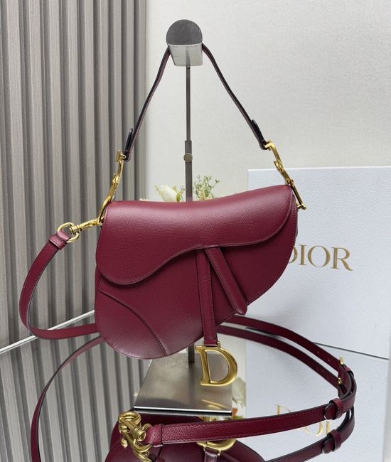 Christian Dior CD Saddle Grained Leather Shoulder Bag 0989