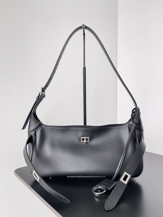 Balenciaga Bel Air Adjustable Strap Shoulder Bag 810680 Black Silver