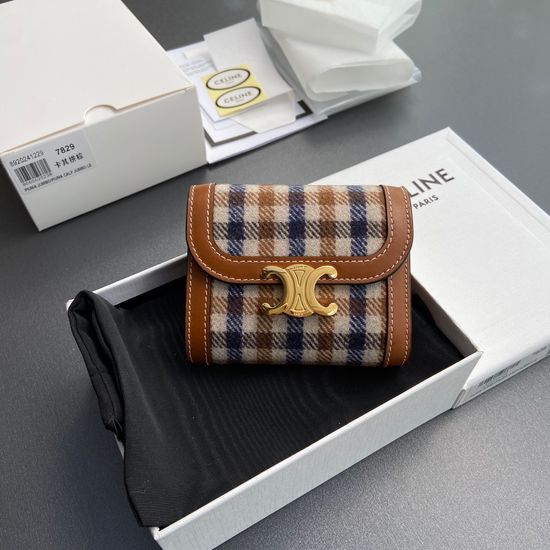 Celine Triomphe Canvas Calfskin Short Wallet 10D782CQH