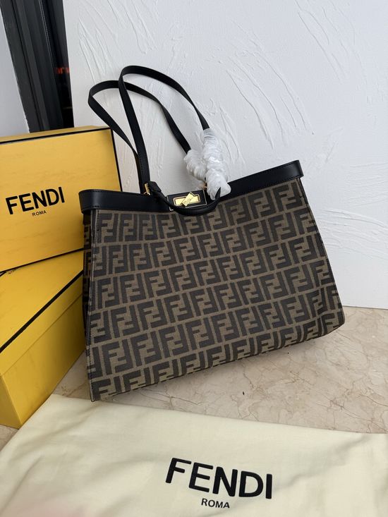 Fendi Peekaboo X-Tote Houndstooth Canvas Tote Bag FF
